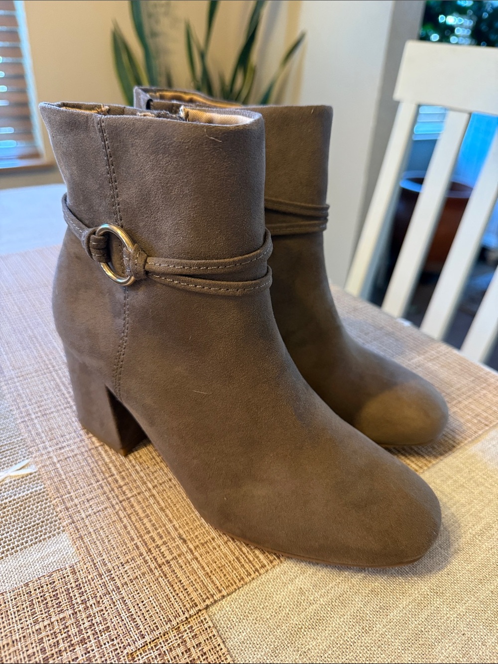 LC Lauren Conrad Women's Gray Suede Ankle Booties with Buckle Accent